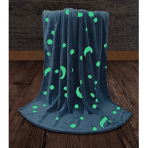Blue Star & Moon Glow in the Dark Flannel Throw Blanket - Picture 1 of 5